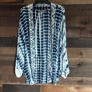 Willow Navy and White Tie-Dye Open Front Kimono